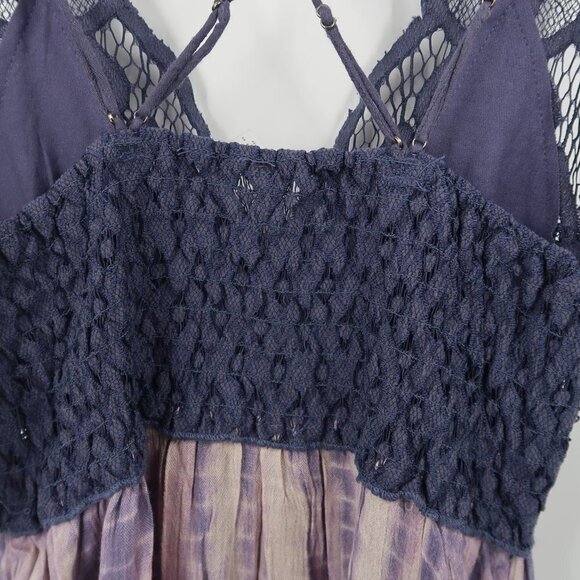 Free People Dress Lace Top Frilled Bottom Dress Blue on Top Purple Bottom XL - Picture 8 of 9